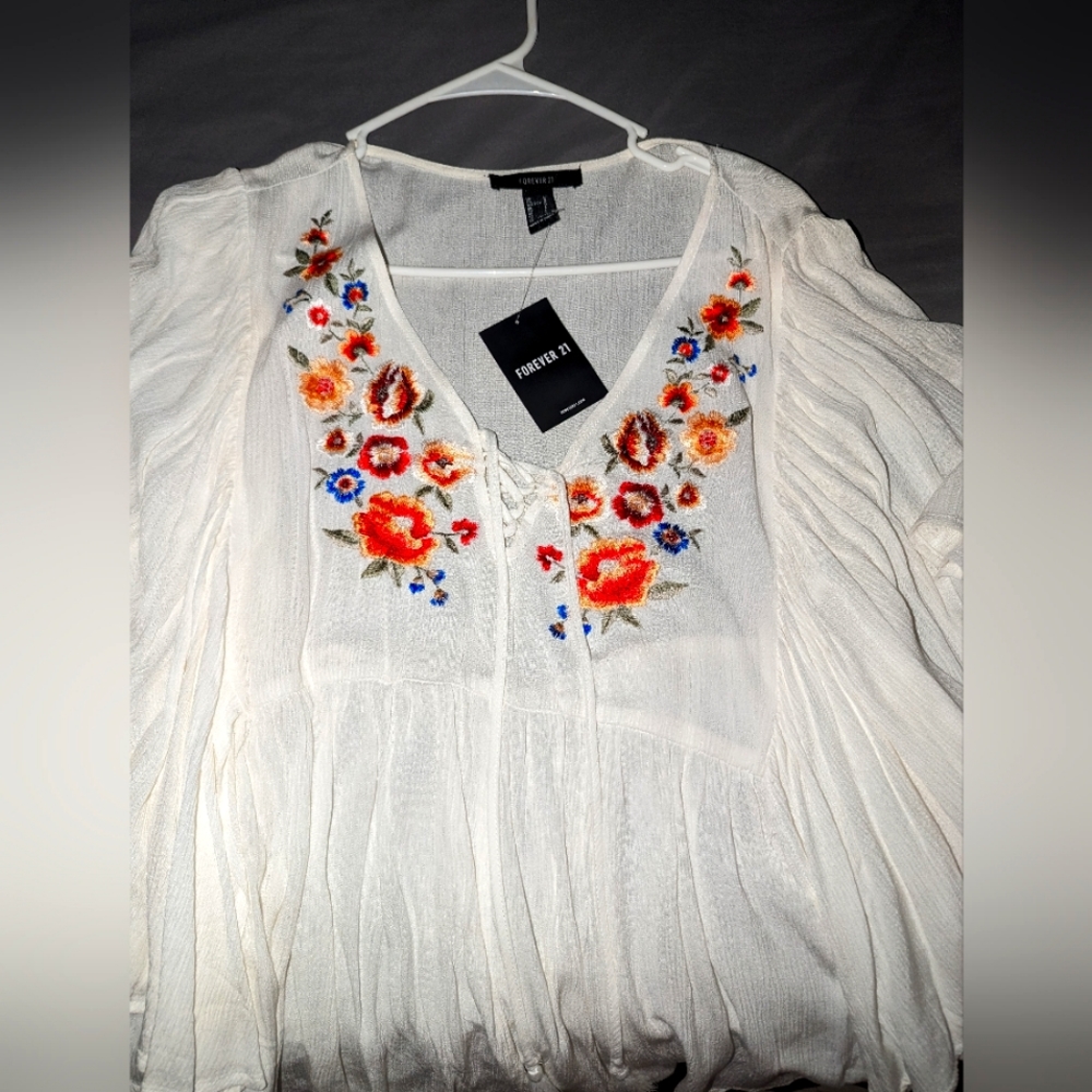 Floral dress/hippie shirt and shear pink and white top